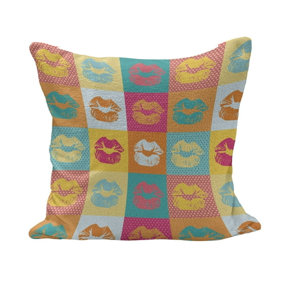 Modern Fluffy Throw Pillow Cushion Cover, Woman Lips on Polka Dots Background in Various Frames Fashion Kiss Love Design, Rectangle Accent Pillow Case, 36" x 16", Multicolor, by Ambesonne