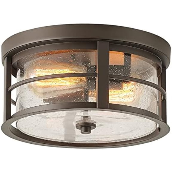 Modern Flush Mount Ceiling Light 2 Light Oil Rubbed Bronze Finish Close to Ceiling Light with Seeded Glass Farmhosue Drum Style Ceiling Lamp for Bedroom Hallway Living Room$$Tools & Hardware Other