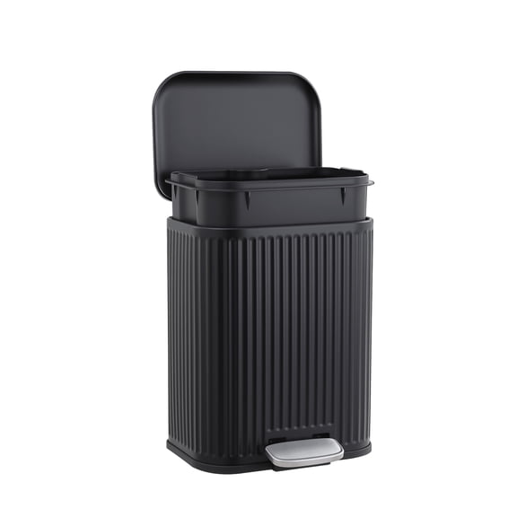 Modern Fluted Design Indoor Recycling Bin - Stainless Steel Kitchen Trash Can with Step Pedal, Soft-Close Lid, Removable Inner Bucket - Ideal for Home, Office, Living Room
