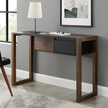 Modern Fluted Drawer Dark Walnut Writing Desk by Walker Edison