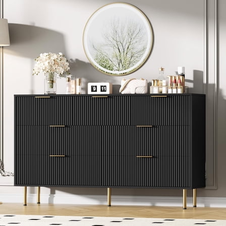 Modern Fluted Dresser - 55" Wide 7-Drawer Chest for Bedroom & Living Room