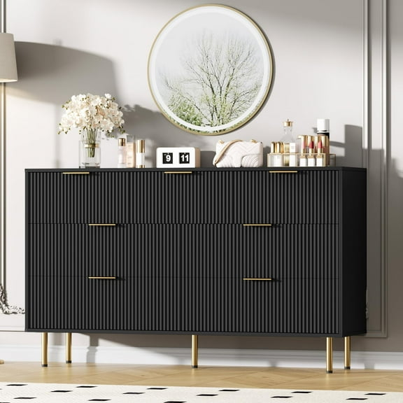 Modern Fluted Dresser - 55" Wide 7-Drawer Chest for Bedroom & Living Room