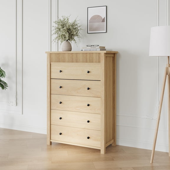 Modern Fluted Dresser Bedside Table, 3 or 5 Drawer Wooden Chest of Drawers with Storage, Small End Table Cabinet for Bedroom, Living Room, Hallway, Entryway, Multiple Colors
