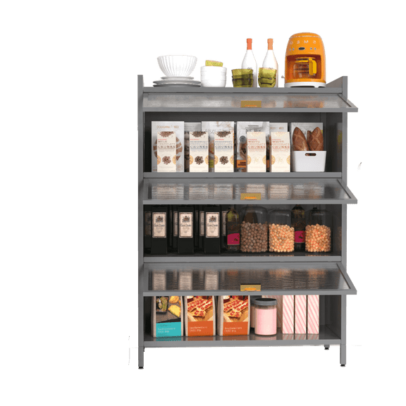 Modern Fluted Glass 2-Door Metal Pantry Cabinet with 3 Flip Doors, 4-Level Storage & Gold Accents – Ideal for Dining, Living Room, or Office,Black