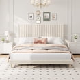 thumbnail image 1 of Modern Fluted Platform Bed, Velvet Upholstered Platform Bed Frame, with 3-Level Adjustable Headboard, No Box Spring Needed, for Apartments and Small Spaces, 1 of 7