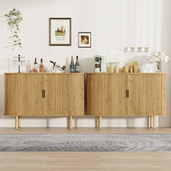 Modern Fluted Sideboard Buffet Cabinet – 47" Storage Console Table with Sliding Doors, Adjustable Shelves, Wood Finish – Freestanding for Living Room, Kitchen, Dining Room