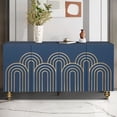 thumbnail image 1 of Modern Fluted Sideboard Buffet with Storage, Curve Element with Strict Lines, 4 Doors Storage Cabinet with Adjustable Shelves for Kitchen, Dining Room, Living Room (Navy Blue), 1 of 7