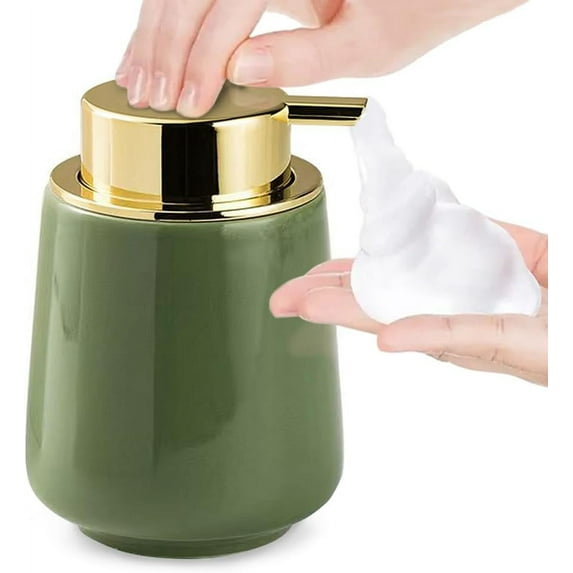 Modern Foam Soap Dispenser for Bathroom, Chic Ceramic Bottle, Gold Soap Dispenser Pump (Yellow)