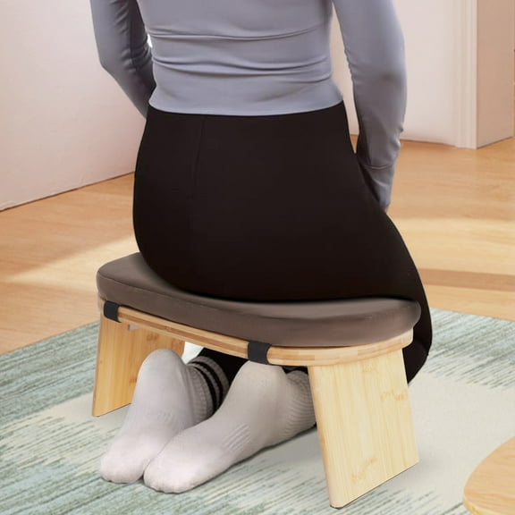 Modern Foldable Bamboo Kneeling Meditation Bench with Cushion & Carrying Bag