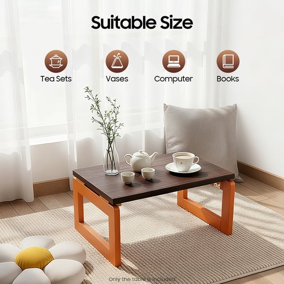 Modern Foldable Coffee Table, Wooden Folding Tea Snack Breakfast Serving Table on The Bay Window and Bed Collapsable Small Coffee Camping Floor Table(23.62" L x 15.74" W x 11.81" H)