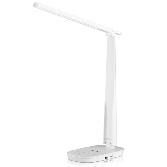 Modern Foldable Desk Lamp with Wireless Charger - White LED Task Light with Qi Charging Pad, 3 Color Temperatures & Adjustable Brightness for Home Office