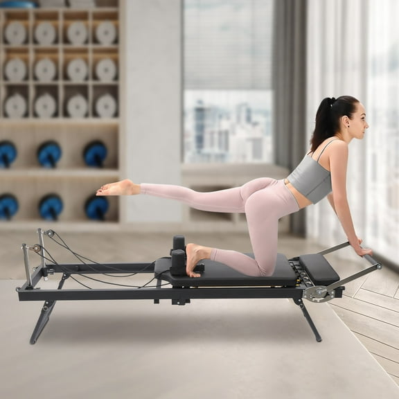 Modern Foldable Pilates Board, Pilates Reformer Set Max 264.55lbs Weight Capacity Pilates Performer Machine with Padded Jump Adjustable Training Intensity Workout Machine for Practicing Pilates
