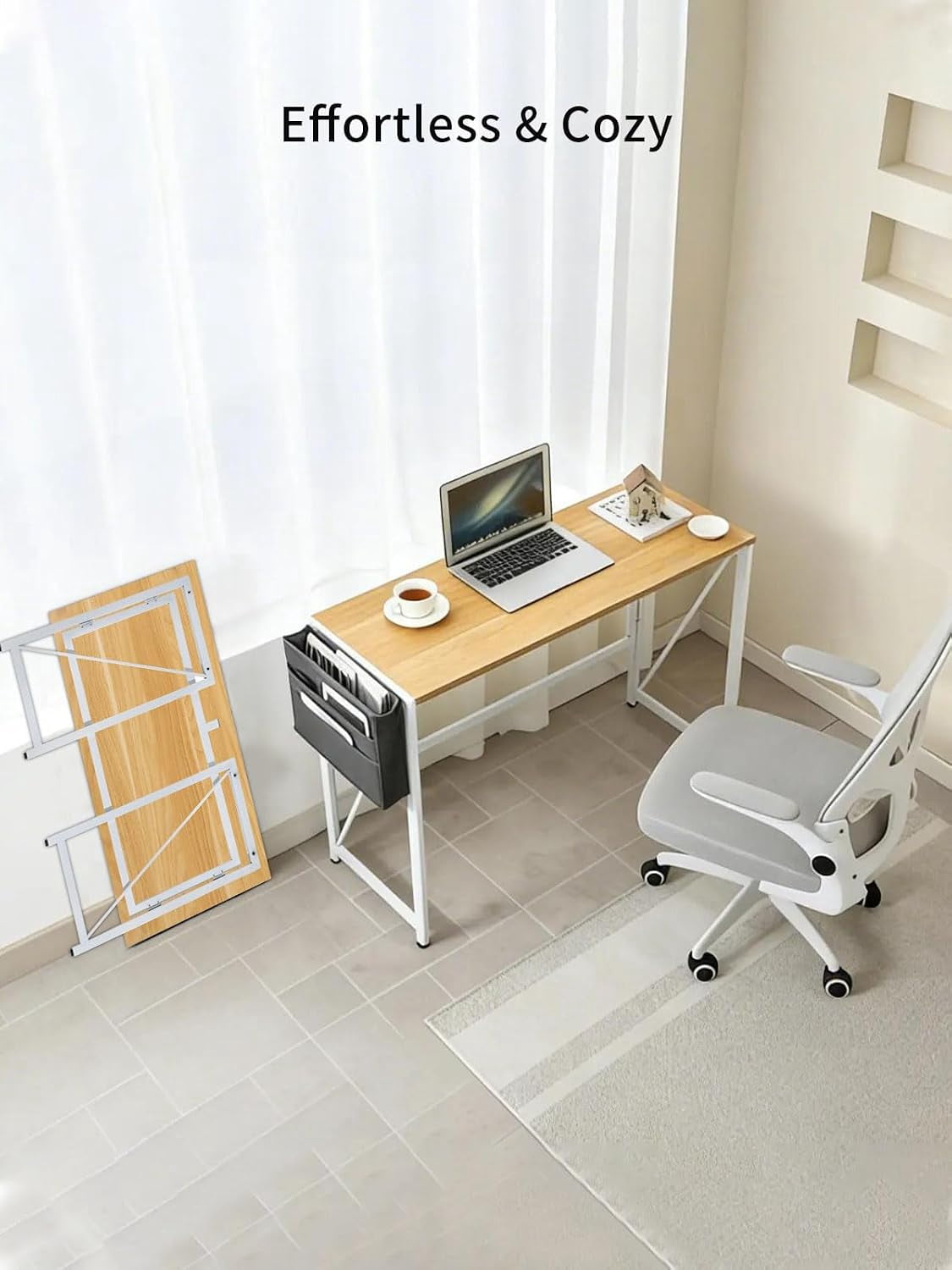 Modern Foldable Writing Desk for Home Office - Beige 31.5 Inch Space ...