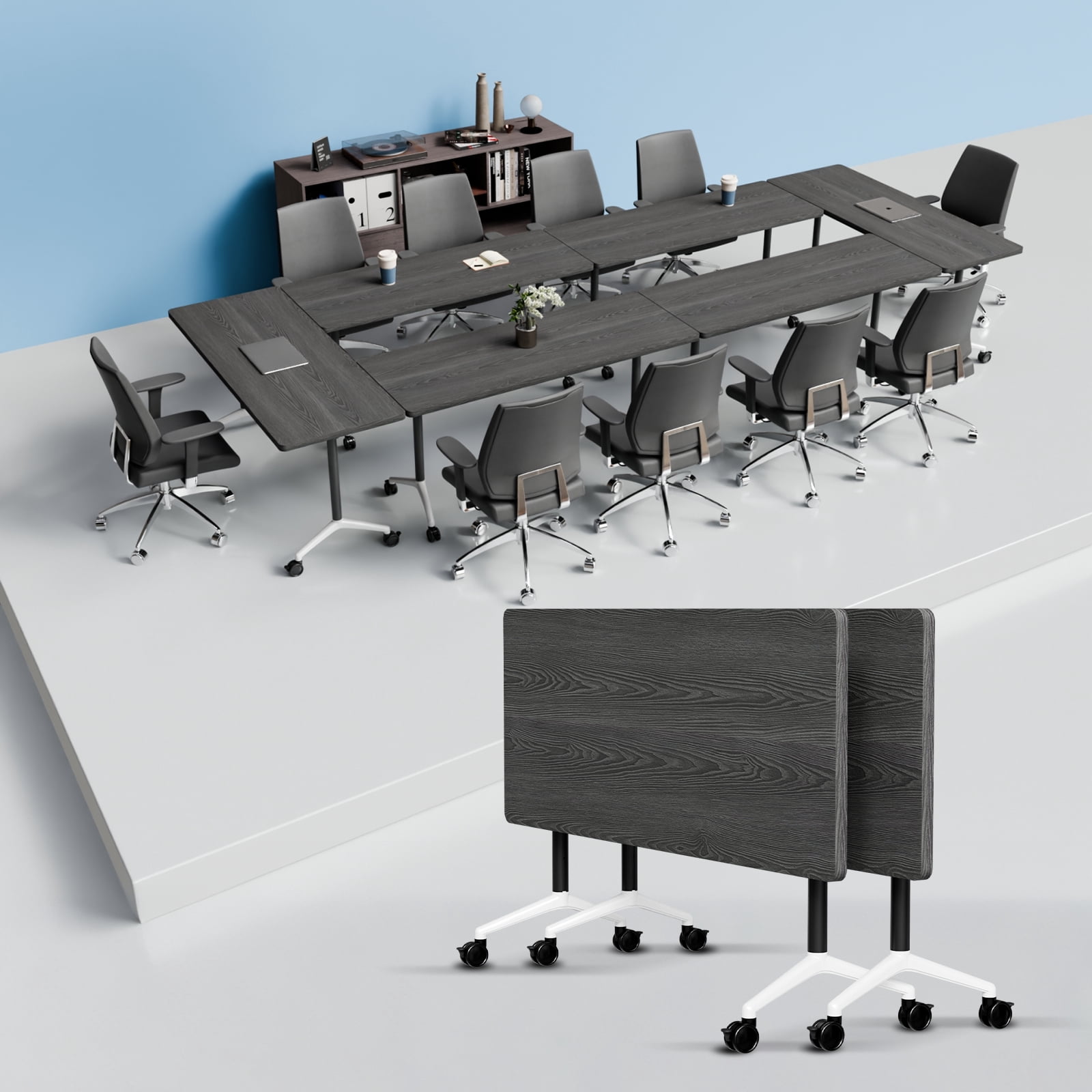 Transformable Chair Table Stackable Table Modern Folding Conference Tables, Flip Top Mobile Meeting Table with ...