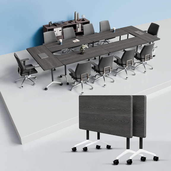 Modern Folding Conference Tables, Flip Top Mobile Meeting Table with Wheels, Modular Stackable Training Tables, Convertible Rolling Seminar Table for Office Classroom School(2,Grey,47.2in)