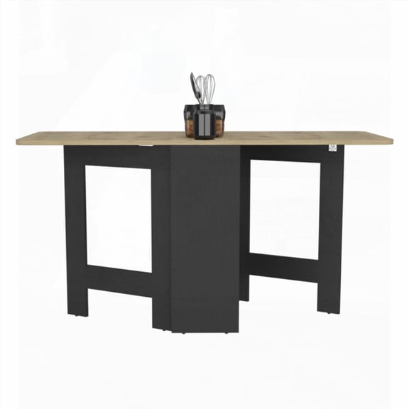 Modern Folding Dining Table for Living Room - Black / Macadamia (58.7"W x 23.6"D x 30.9"H)