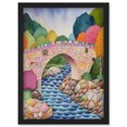 thumbnail image 1 of Modern Folk Art Countryside Bridge Artwork Framed Wall Art Print A4, 1 of 4