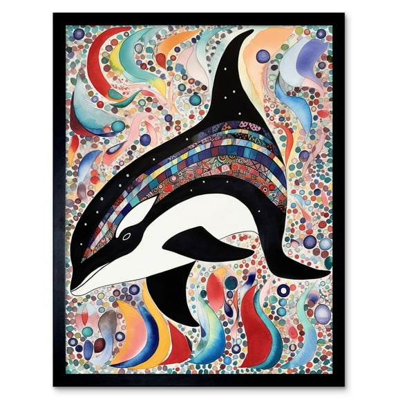 Modern Folk Art Pattern Orca Whale Art Print Framed Poster Wall Decor 12x16 inch