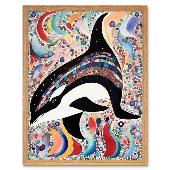 Modern Folk Art Pattern Orca Whale Art Print Framed Poster Wall Decor 12x16 inch