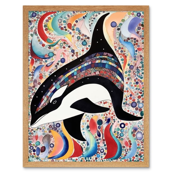 Modern Folk Art Pattern Orca Whale Art Print Framed Poster Wall Decor 12x16 inch