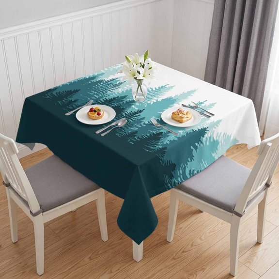 Modern Forest Aqua, Table Cloth Waterproof Tablecloths, Gradient Aesthetics Modern Color Decor Tablecloth Dining Table Cover for Kitchen Party Tabletop Outdoor, Square Tablecloth 54x54 Inch