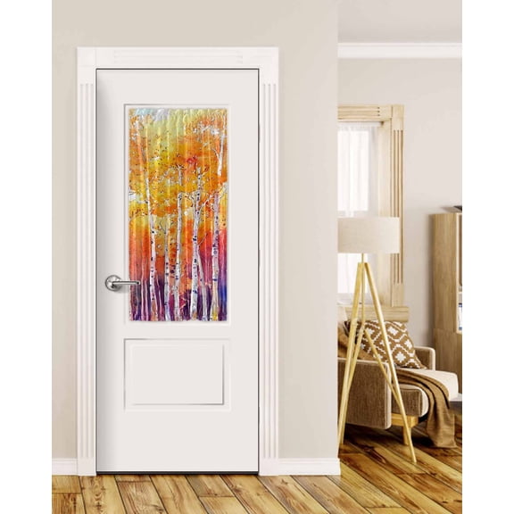 Modern Forest Blackout Curtains French Door Curtains for Door Window, Abstract Colorful Tree Beanch Leaf Privacy Drapery for Patio/Sidelight Doors, 1 Panel with Tieback, 25 x 40 Inches