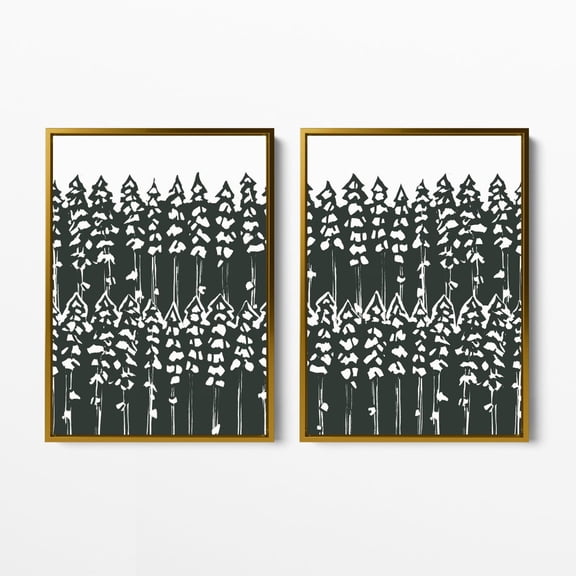 Modern Forest Decor Pine Tree Woods Diptych Art Prints or Canvases Poster Set 2
