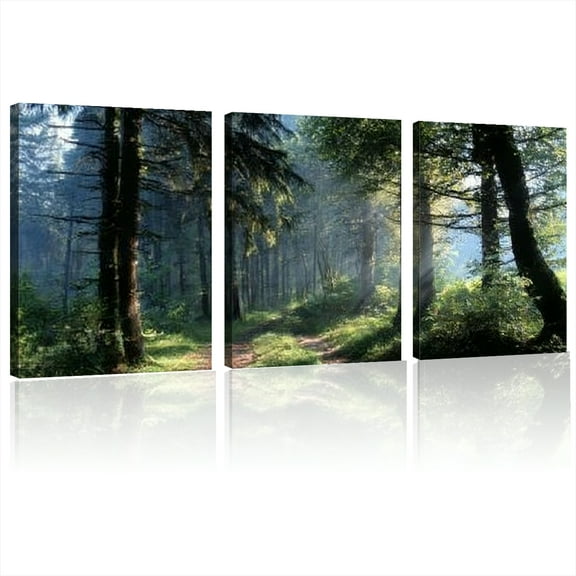 Modern Forest Landscape Canvas Wall Art Contemporary Nature Scene with &amp; Blue Hues, Decor for Living Room, Bedroom, Hallway - Ideal Christmas Gift 2D Flat 12*16inch*3pcs