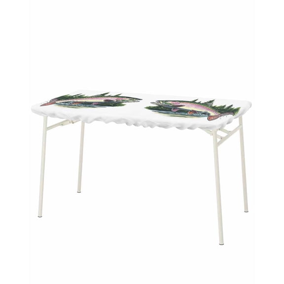 Modern Forest Rectangle Tablecloth, Waterproof Elastic Fitted Table Covers for 8 Foot Tables, 32x96inch Decorative Tablecloths for Picnic, Camping, Indoor, Outdoor, Summer Natural Chic Colorful Fish