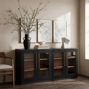 Modern Fort 2PCS Storage Cabinet with Glass Door, 31" Buffet Sideboard with Adjustable Shelves, Kitchen Pantry & Bedroom Furniture, Easy Assemble,Black