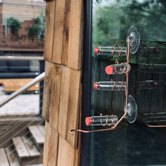 Modern Four Station Perch Hummingbird Feeder: Copper