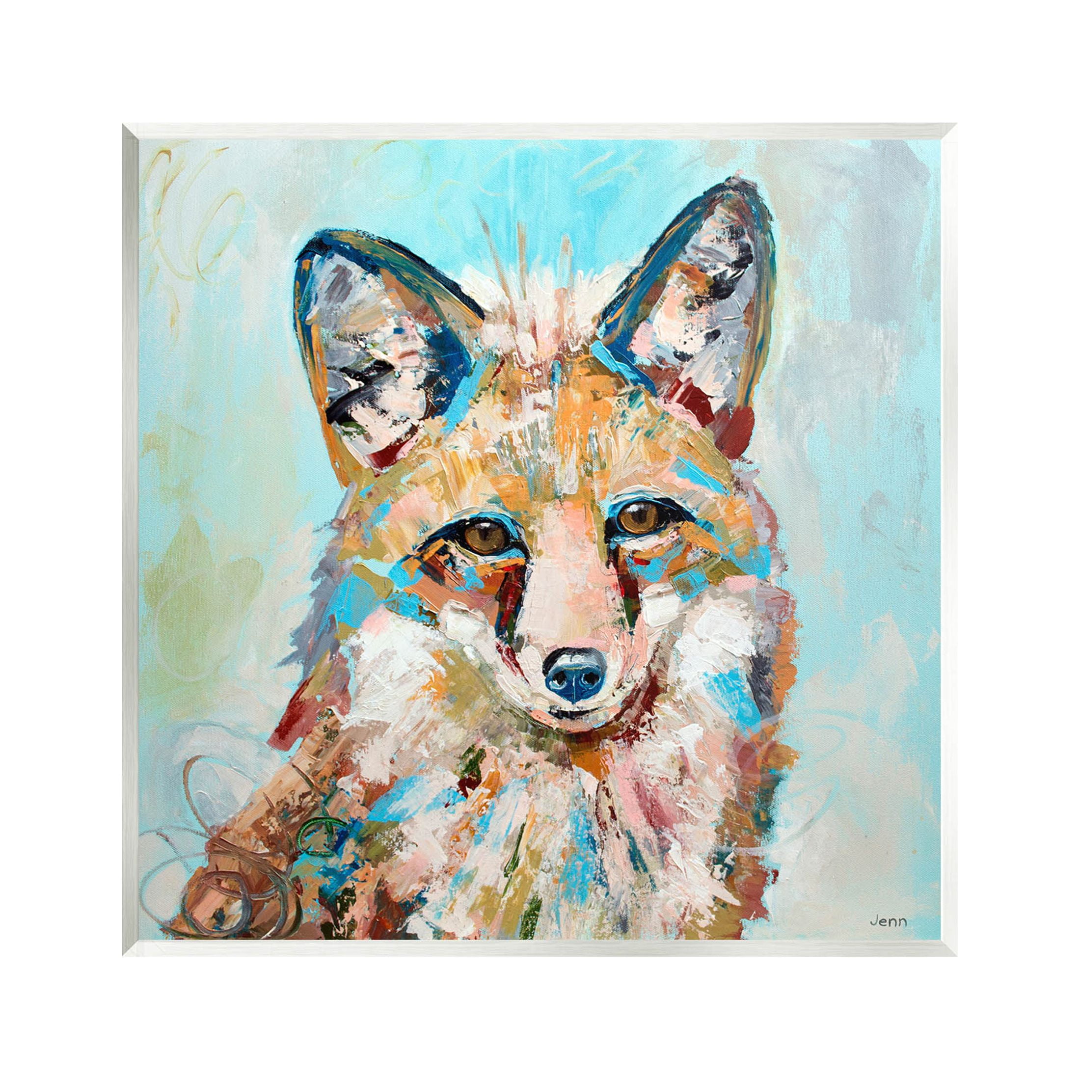 Modern Fox Blue Accent Animal Animals & Insects Painting Unframed Art Print Wall Art