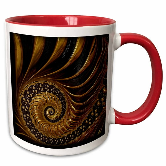 3drose, Modern Fractal Spiral Design in Copper and Gold Shades, 11oz Two-tone Red Mug