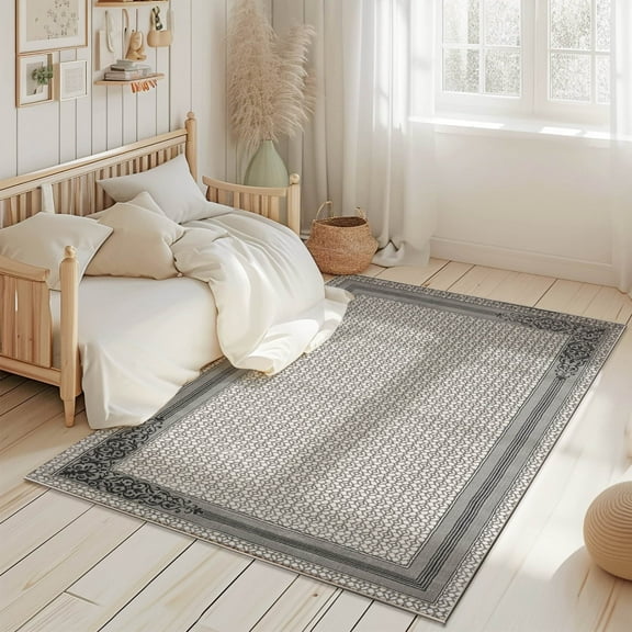 Modern Frame Border Abstract Rug Contemporary 5x7 Area Rug For Living Room Carpet