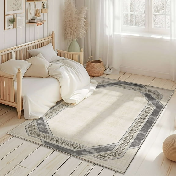 Modern Frame Border Abstract Rug Contemporary 5x7 Area Rug For Living Room Carpet