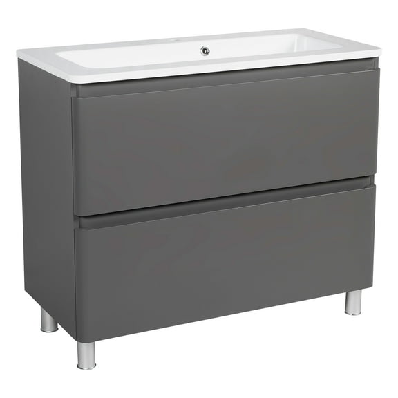 Modern Free Standing Bathroom Vanity with Washbasin | Comfort Gray Matte Collection with Side Vanity Cabinet | Non-Toxic Fire-Resistant MDF-48"(12+24+12)-Simple Collection 40"
