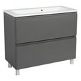 thumbnail image 1 of Modern Free Standing Bathroom Vanity with Washbasin | Comfort Gray Matte Collection with Side Vanity Cabinet | Non-Toxic Fire-Resistant MDF-64" (12+40+12)-No Mirror, 1 of 1