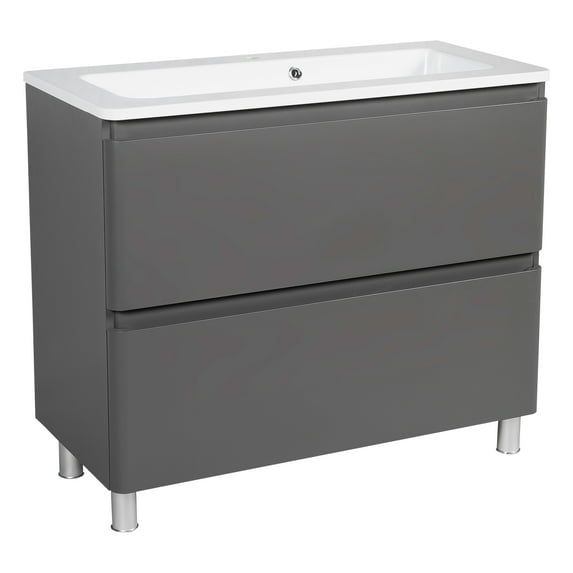 Modern Free Standing Bathroom Vanity with Washbasin | Comfort Gray Matte Collection with Side Vanity Cabinet | Non-Toxic Fire-Resistant MDF-64" (12+40+12)-No Mirror