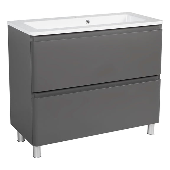 Modern Free Standing Bathroom Vanity with Washbasin | Comfort Gray Matte Collection with Side Vanity Cabinet | Non-Toxic Fire-Resistant MDF-40"(28+12)-No Mirror
