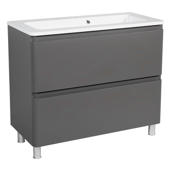 Modern Free Standing Bathroom Vanity with Washbasin | Comfort Gray Matte Collection with Side Vanity Cabinet | Non-Toxic Fire-Resistant MDF-56" (12+32+12)-Simple Collection 24"