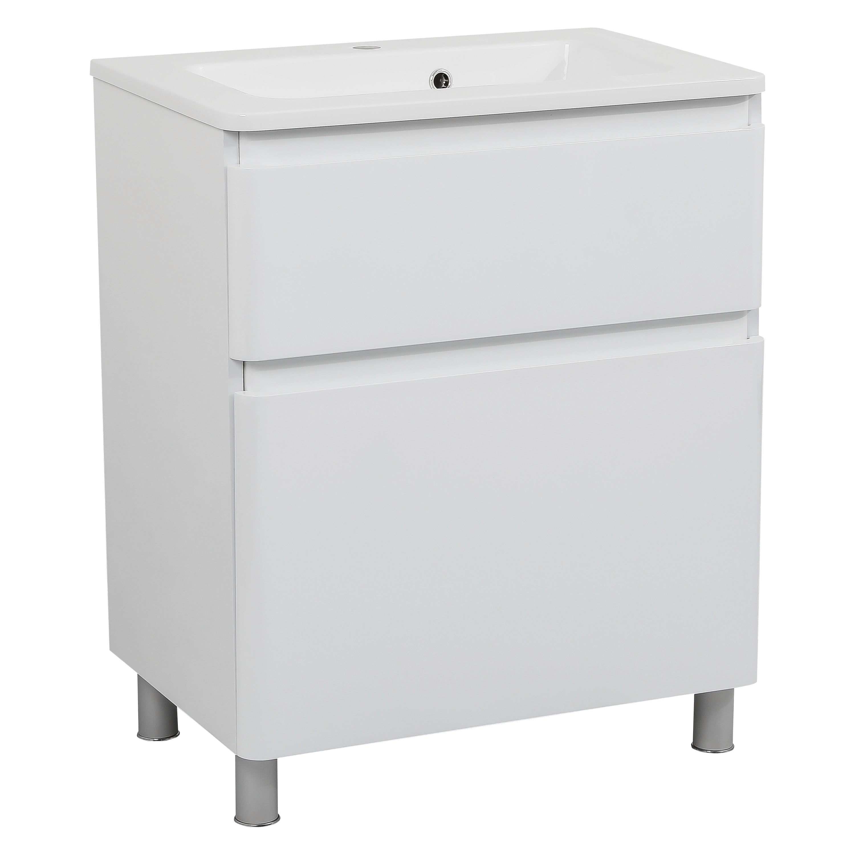 Comfort White High Gloss Freestanding Bathroom Vanity with Washbasin