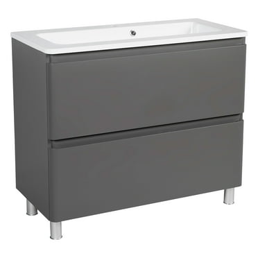 Modern Free Standing Bathroom Vanity with Washbasin | Comfort Gray Matte Collection | Non-Toxic Fire-Resistant MDF-48" (24+24)-No Mirror