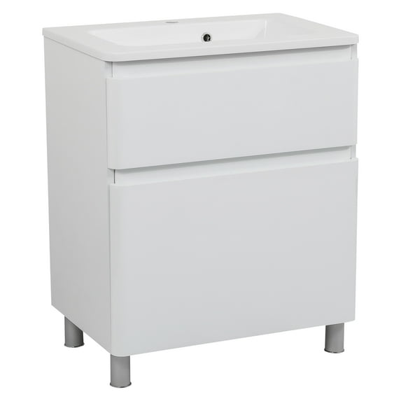 Modern Free Standing Bathroom Vanity with Washbasin | Comfort White High Gloss Collection | Non-Toxic Fire-Resistant MDF-24"-Omega Collection 32"