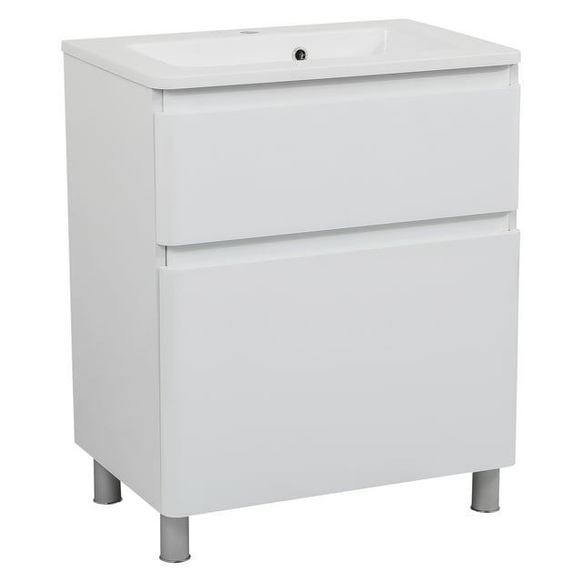Modern Free Standing Bathroom Vanity with Washbasin | Comfort White High Gloss Collection | Non-Toxic Fire-Resistant MDF-48" (24+24)-No Mirror