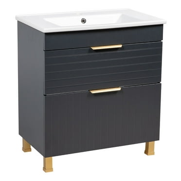 Modern Free Standing Bathroom Vanity with Washbasin | Trevi Antracite Matte Collection | Non-Toxic Fire-Resistant MDF-26"-Mirror 40"