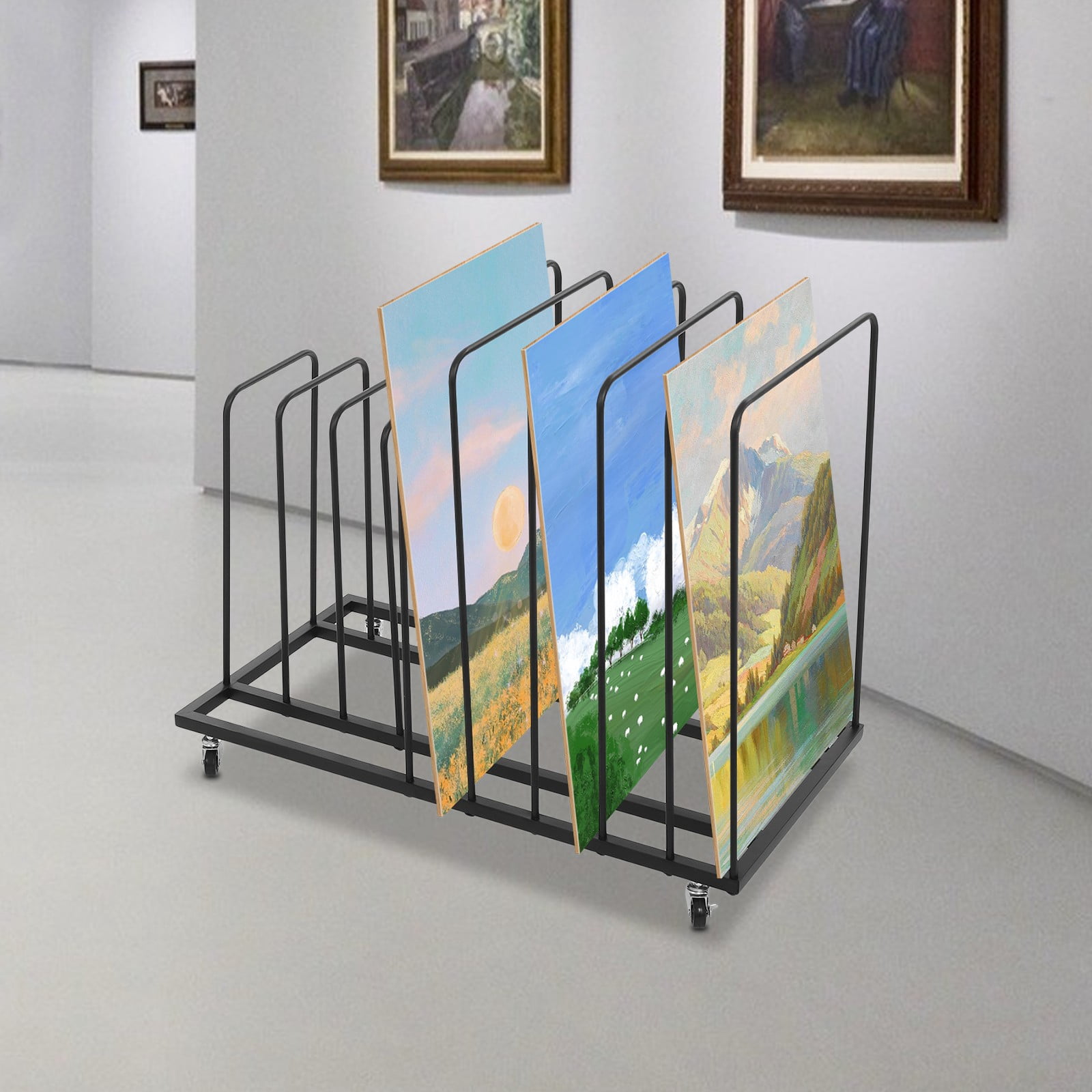 Modern Free Standing Black Art Storage Rack with Wheels Art Drying Rack ...
