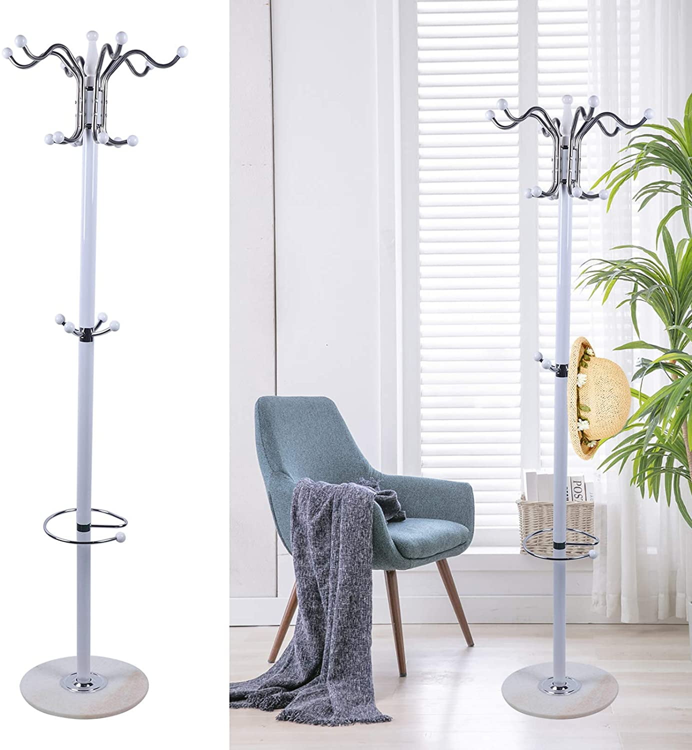 Multiple Coat Rack Modern Free-Standing Coat Rack with Multiple Hooks and Marble Base ...