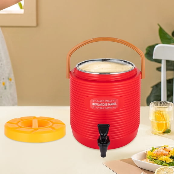 Modern Free Standing Large Capacity Cylinder Insulated Container with Faucet Red for School Canteens, Hotels