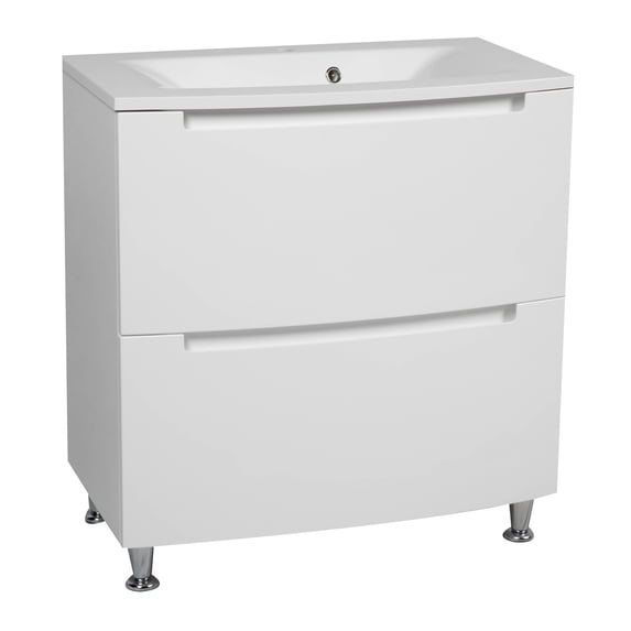 Modern Free standing Bathroom Vanity with Washbasin | Delux White HighGloss Collection | Non-Toxic Fire-Resistant MDF-80" (40+40)-Omega Collection R-line 24"