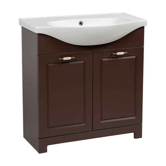 Modern Free standing Bathroom Vanity with Washbasin | Classic Brown Matt Collection | Non-Toxic Fire-Resistant MDF-26"-Omega Collection R-line 24"